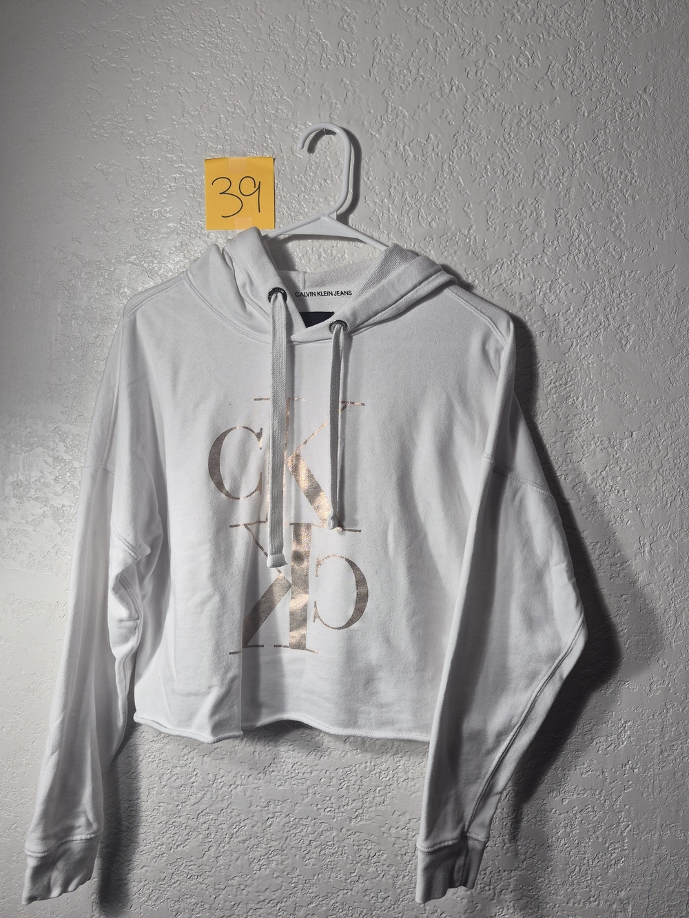 Calvin Klein Womens White Cropped Logo Hoodie - XS